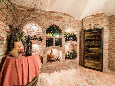 Delicacies in Gerlos • Der Grubacher: Eco Hotel in Tyrol Historic wine cellar with many wine bottles
